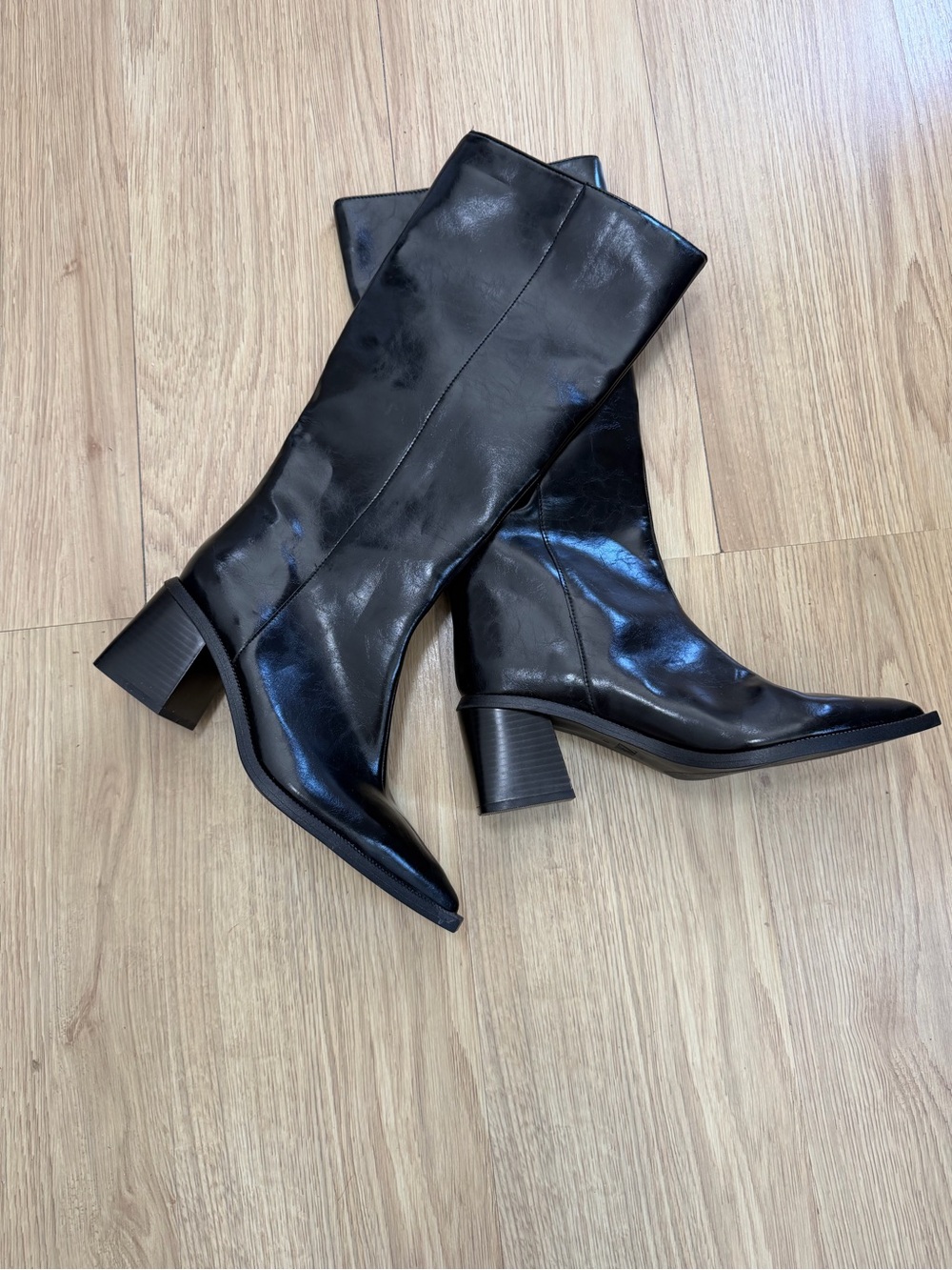 Zara Black High Shaft Block Heel Boots